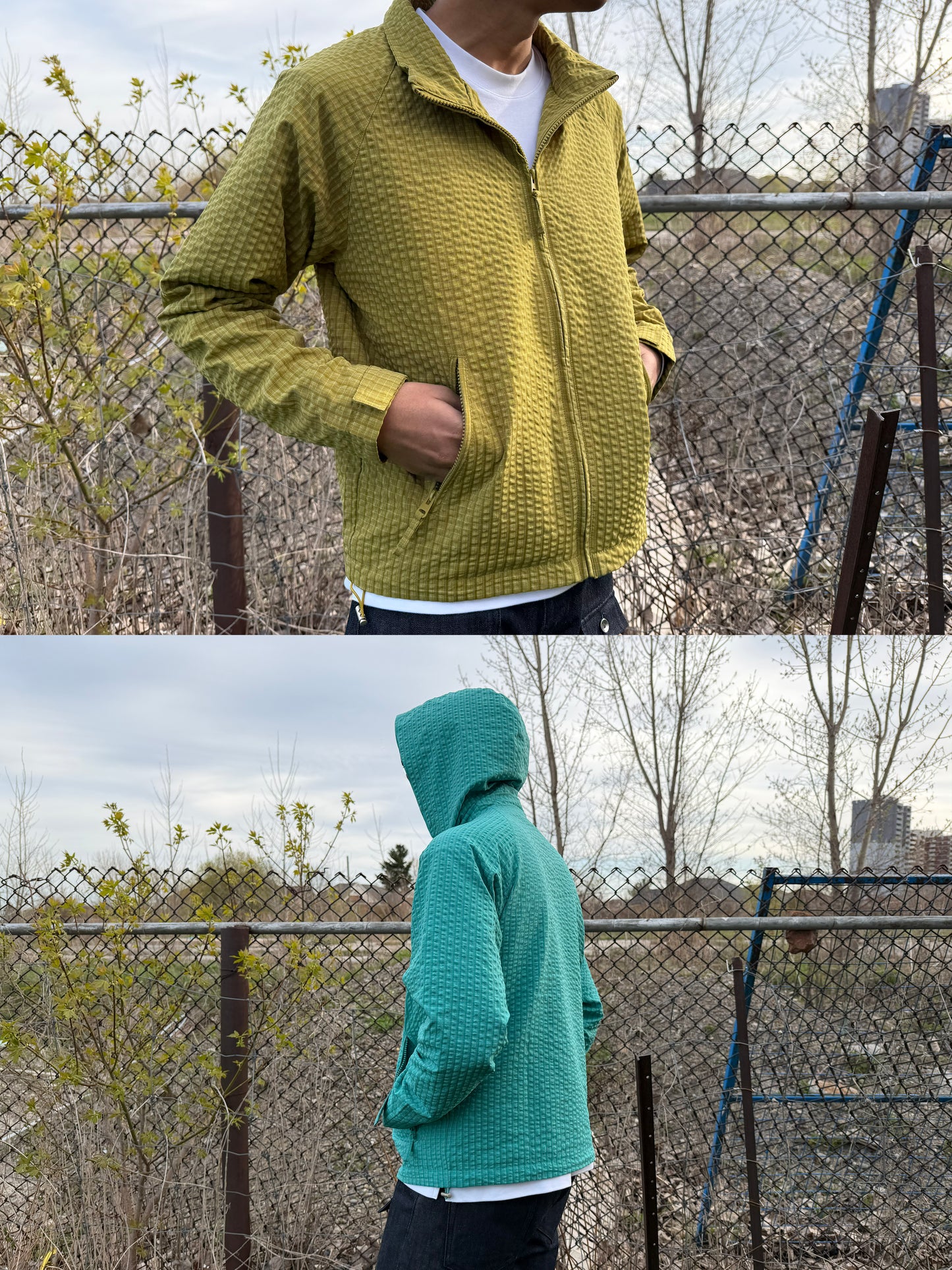 Crinkle Plaid Windbreaker - Tiffany Blue