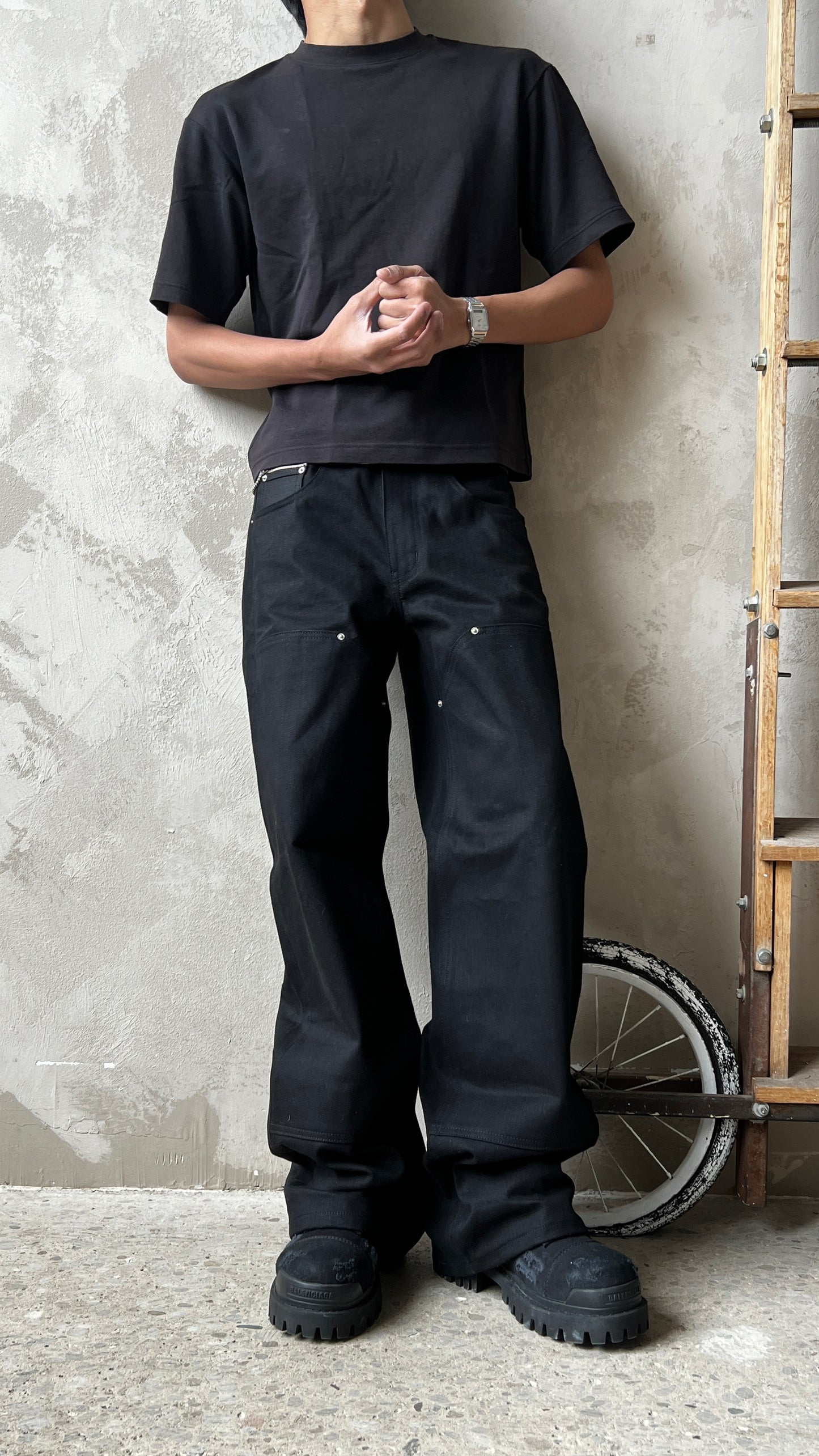 Double Knee Selvedge Denim [COAL BLACK]
